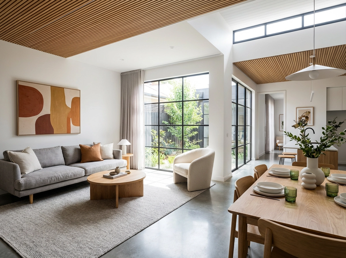Open-plan living area showcasing professional property styling packages in Melbourne